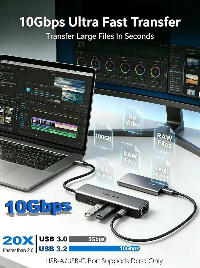 Alt view image 5 of 7 - USB C Hub 2.5G Ethernet 10Gbps USB C Hub Multiport Adapter with 2.5Gb RJ45 Ports 4K@120Hz HDMI 3 * 10Gbps USB-A/C PD 85W for MacBook Neo/Pro/Air iPad HP