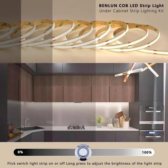 Alt view image 2 of 7 - 12V COB LED Under Cabinet Strip Lighting Kit 32.8ft 4000K Natural White Cuttable LED Tape Lights 8W/M CRI 93 320LEDs/M with Dimmer and Power Supply for Kitchen Bookcase Shelf Display