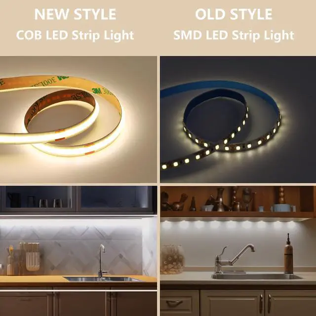 Alt view image 3 of 7 - 12V COB LED Under Cabinet Strip Lighting Kit 32.8ft 4000K Natural White Cuttable LED Tape Lights 8W/M CRI 93 320LEDs/M with Dimmer and Power Supply for Kitchen Bookcase Shelf Display