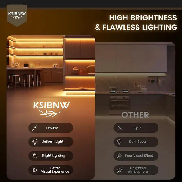 Alt view image 5 of 6 - COB LED Strip Lights 16.4ft/5m 12V LED Light Strip Neutral White 4000K Under Cabinet Lighting Super Bright Flexible Tape Lights for Bedroom Mirror Kitchen Living Room(Power Supply Not Included)