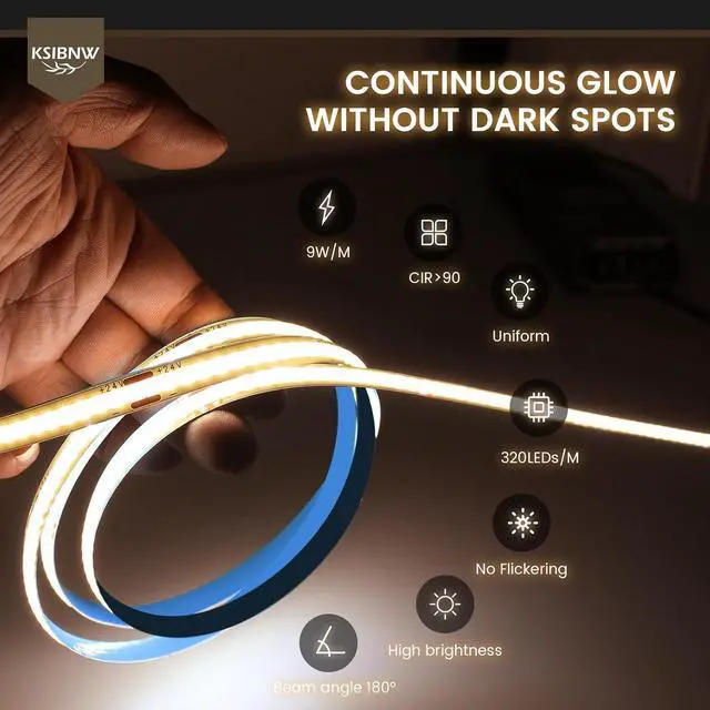 Alt view image 4 of 6 - COB LED Strip Lights 16.4ft/5m 12V LED Light Strip Neutral White 4000K Under Cabinet Lighting Super Bright Flexible Tape Lights for Bedroom Mirror Kitchen Living Room(Power Supply Not Included)