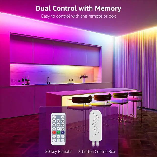 Alt view image 6 of 7 - LED Strip Lights 65.6ft Music Sync MagicColor Dreamcolor Light Strip with Remote Christmas Gifts for Men & Women 5050 RGB Lights for Bedroom Home Gaming Room Party Wall Decorations