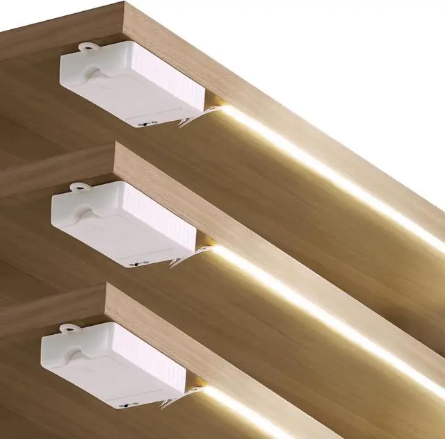Main image of 3 Pack COB LED Strip Lights 3.3ft 320 LEDs Battery Powered LED Strip Lights Dimmable Cuttable light strips for Shelves Under Cabinet Lighting Closet Cordless Click Light 4000K Natural White