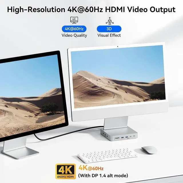 Alt view image 4 of 7 - 14-Port 10Gbps USB-C Hub for iMac 24 inch 2021/2023/2024 M1/M3/M4 5 USB-A & 2 USB-C 3.2 Ports 4K@60Hz HDMI 1Gbps Ethernet SD/TF Card Slot M.2 NVME Slot ( Not Included)