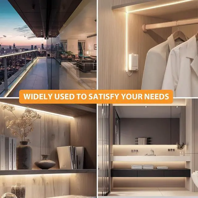 Alt view image 5 of 7 - 3 Pack COB LED Strip Lights 3.3ft 320 LEDs Battery Powered LED Strip Lights Dimmable Cuttable light strips for Shelves Under Cabinet Lighting Closet Cordless Click Light 4000K Natural White