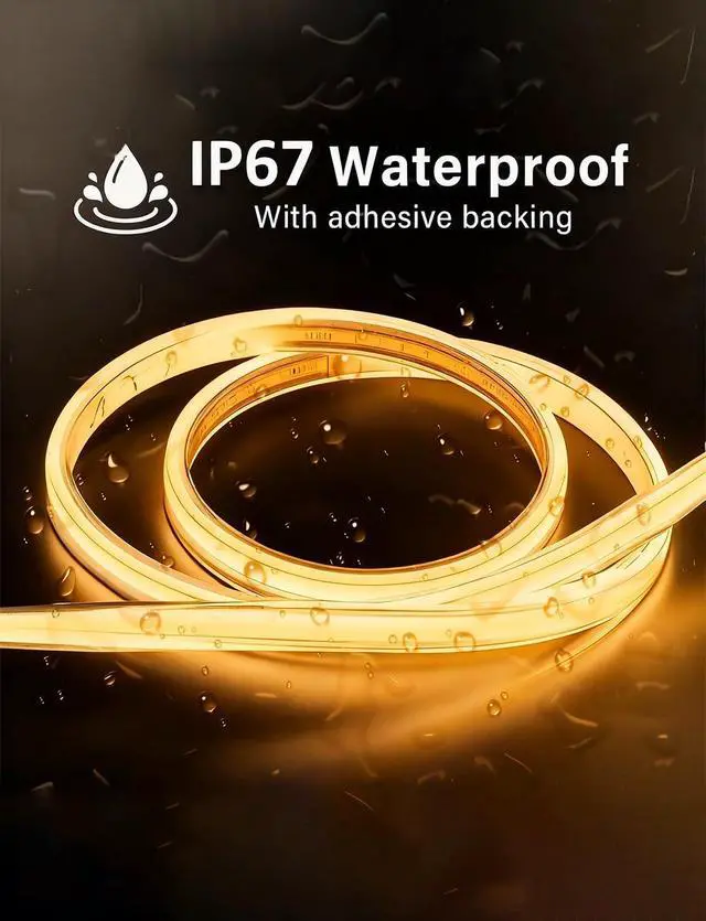 Alt view image 2 of 7 - 50FT COB LED Strip Light Outdoor Waterproof 15M Warm White 3000K Led Strip Lights Flexible 24V Remote & App Control Dimmable Led Tap Lighting for Room Bathroom Kitchen Patio Garden Cabinet Shelf