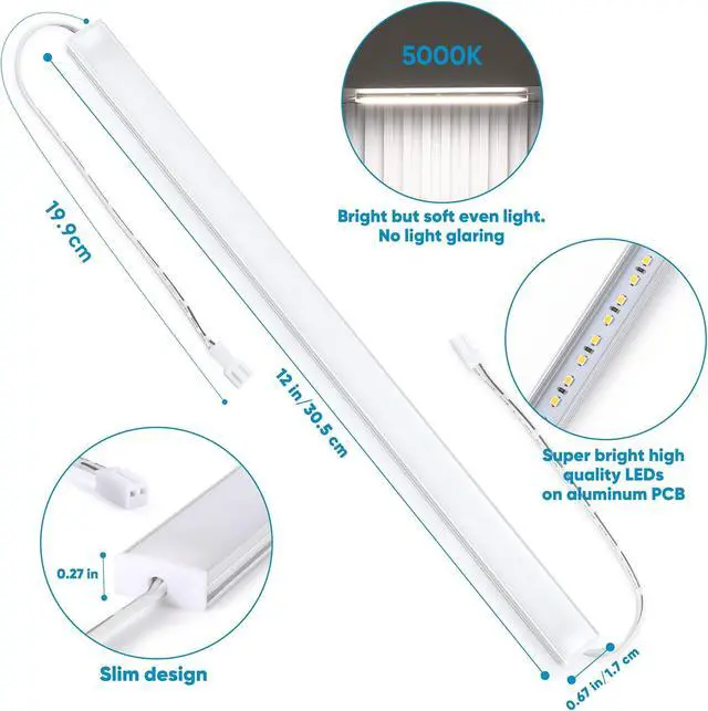 Alt view image 7 of 7 - Under Cabinet Lights Plug in 6 pcs 12 Inches LED Light Strip Bars. Super Bright Dimmable Linkable for Kitchen Counter Above Cabinets Shelf Workbench Desk Closet Lighting. Daylight 5000K