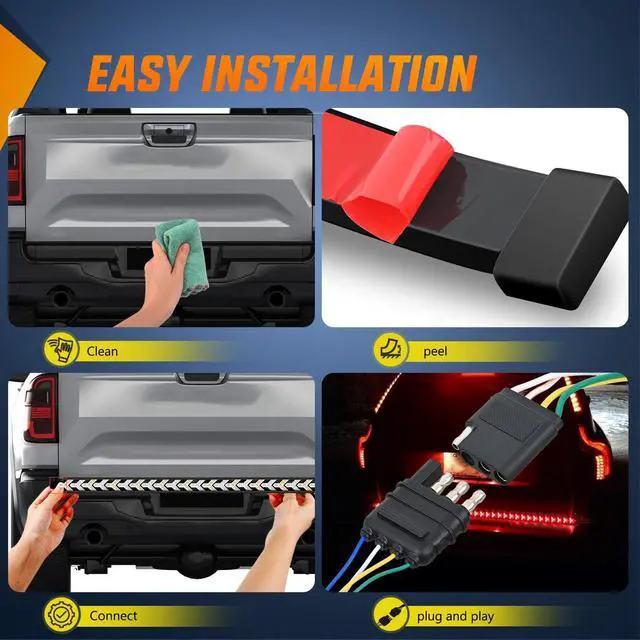 Alt view image 5 of 7 - Truck Tailgate Light Strip 60Inch Arrow 540 LED with Red Running Brake Lights Amber Turn Signals Strobe Lights