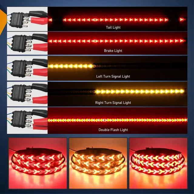 Alt view image 4 of 7 - Truck Tailgate Light Strip 60Inch Arrow 540 LED with Red Running Brake Lights Amber Turn Signals Strobe Lights