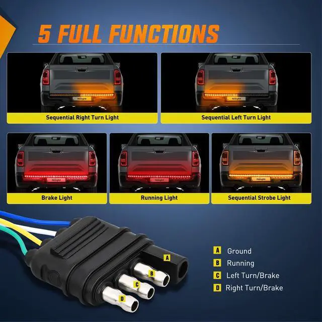 Alt view image 3 of 7 - Truck Tailgate Light Strip 60Inch Arrow 540 LED with Red Running Brake Lights Amber Turn Signals Strobe Lights