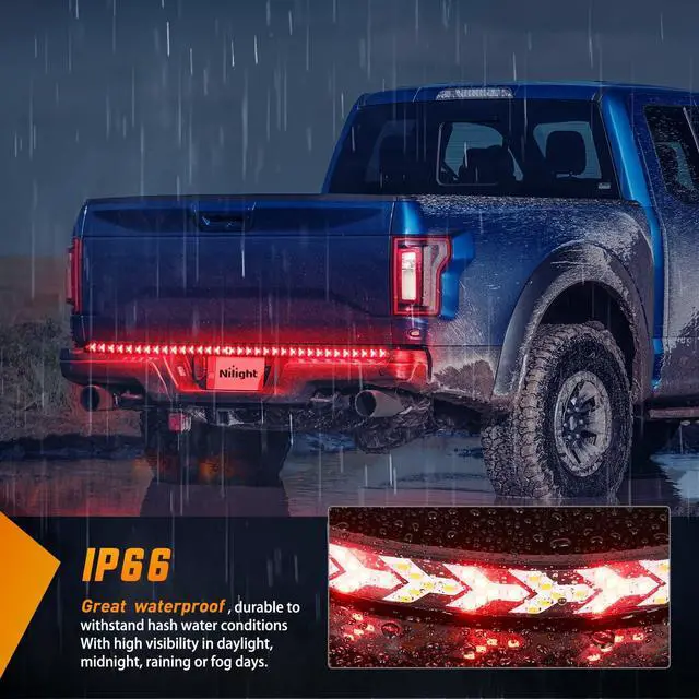 Alt view image 6 of 7 - Truck Tailgate Light Strip 60Inch Arrow 540 LED with Red Running Brake Lights Amber Turn Signals Strobe Lights