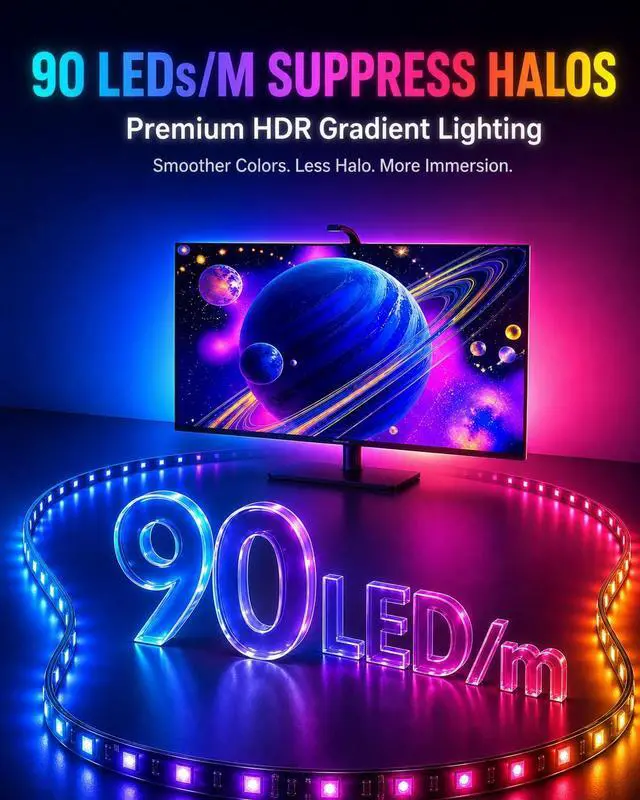 Alt view image 3 of 7 - TV LED Backlight with Sensor LED Sync Lights for TV 55-65 Inch Smart Camera Sync to Screen Ambient RGB Strip Lights for Gaming & Home Theater App Control (14.7ft)
