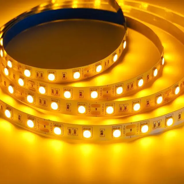 Main image of LED Strip Light Yellow 12V LED Light Strip 16.4ft/5m Flexible LED Strip Lights Cuttable 300 LEDs 5050 Tape Lights for Bedroom Kitchen Cabinet Mirror (No Plug)