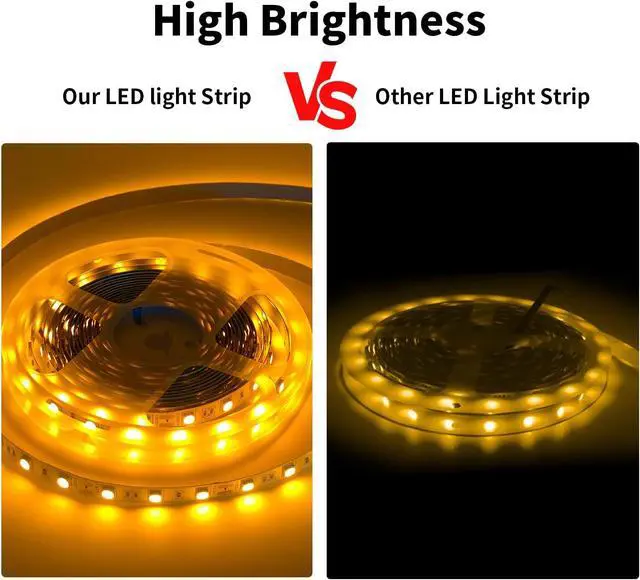 Alt view image 3 of 6 - LED Strip Light Yellow 12V LED Light Strip 16.4ft/5m Flexible LED Strip Lights Cuttable 300 LEDs 5050 Tape Lights for Bedroom Kitchen Cabinet Mirror (No Plug)