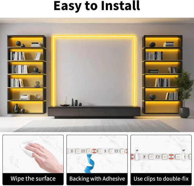 Alt view image 4 of 6 - LED Strip Light Yellow 12V LED Light Strip 16.4ft/5m Flexible LED Strip Lights Cuttable 300 LEDs 5050 Tape Lights for Bedroom Kitchen Cabinet Mirror (No Plug)