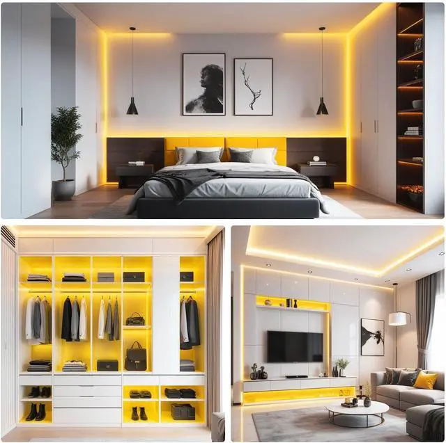 Alt view image 5 of 6 - LED Strip Light Yellow 12V LED Light Strip 16.4ft/5m Flexible LED Strip Lights Cuttable 300 LEDs 5050 Tape Lights for Bedroom Kitchen Cabinet Mirror (No Plug)