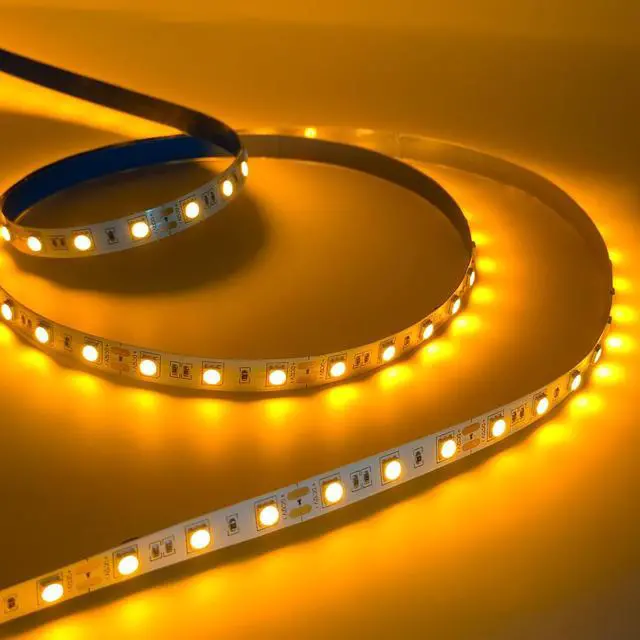 Alt view image 6 of 6 - LED Strip Light Yellow 12V LED Light Strip 16.4ft/5m Flexible LED Strip Lights Cuttable 300 LEDs 5050 Tape Lights for Bedroom Kitchen Cabinet Mirror (No Plug)