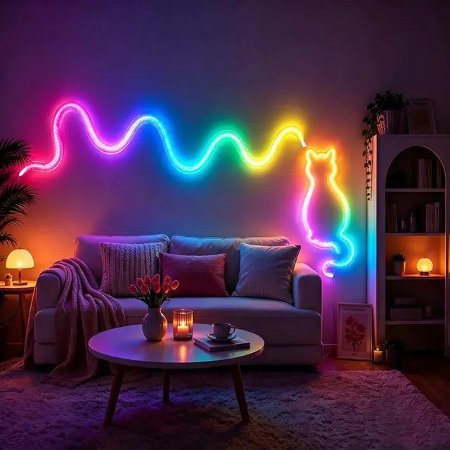 Alt view image 4 of 6 - Plush LED Neon Rope Light 3.3ft RGB+IC 360 Luminous Smart Strip Smart APP + Remote 3-Way Control Music Sync Mode USB 5V Cozy Flexible Dcor for Dream Bedroom Living Room LED Light Strip
