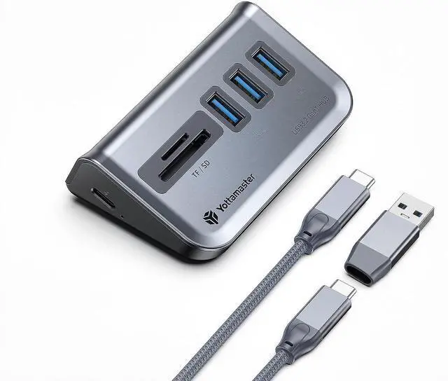 Main image of USB Hub with SD Card Reader Triangle Desktop USB3.0 Hub with 3 USB A 3.0 Ports TF & SD Card Reader with 1.64ft Cable for PC Laptop (Not Support Charging)