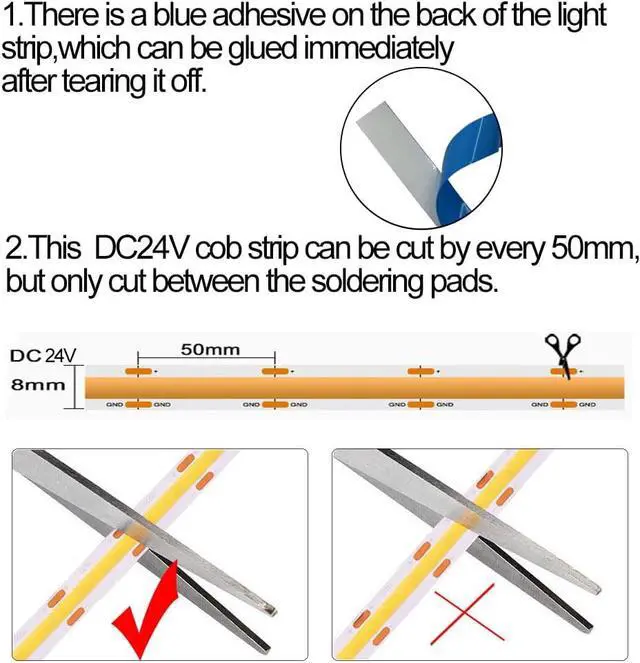 Alt view image 4 of 6 - COB LED Strip Lights White 6000k DC24V 480leds/M 16.4ft Super Bright CRI90 Flexible LED Tape Lights 8mm for Indoor Home Cabinetedroom Kitchen Backlight DIY Lighting(Without Adapter)