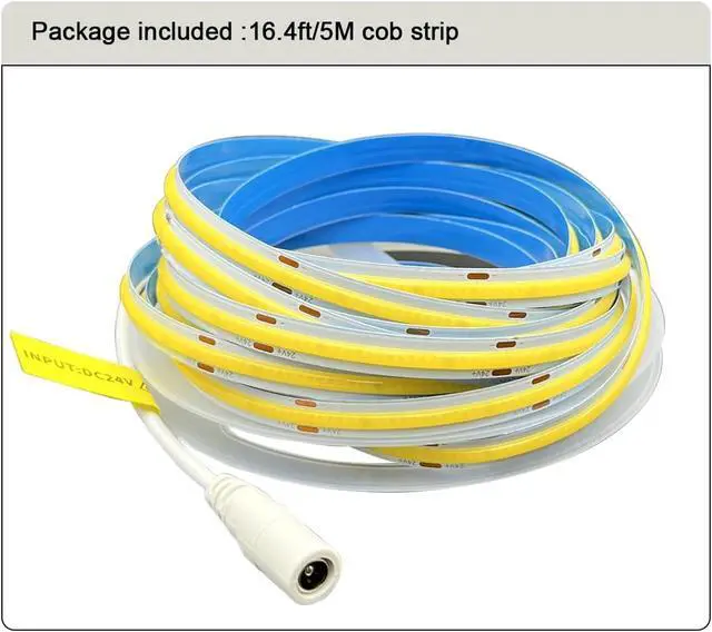 Alt view image 6 of 6 - COB LED Strip Lights White 6000k DC24V 480leds/M 16.4ft Super Bright CRI90 Flexible LED Tape Lights 8mm for Indoor Home Cabinetedroom Kitchen Backlight DIY Lighting(Without Adapter)