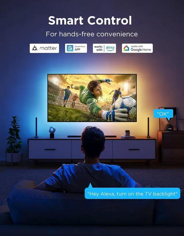 Alt view image 6 of 7 - TV LED Backlight 2 14.4ft Cuttable TV Lights for 32-70 Inch TVs Color Changing RGBWIC LED Strips Lights with 210+ Scene Modes & Music Sync Smart APP and Voice Control Easy Install