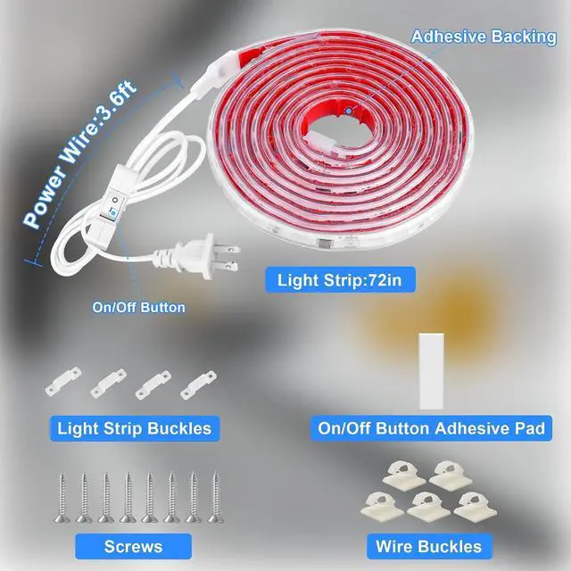 Alt view image 5 of 7 - Under Cabinet Strip Lighting Plug in 72in Ultra Bright Small LED Light Bar 6000K Cool White 110V-120V Wired Lights for Kitchen Cabinet Counter Workbench Desk Closet Shelf Indoor