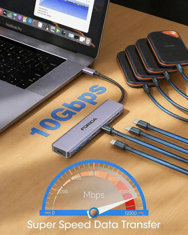 Alt view image 2 of 7 - Aluminum Alloy 10Gbps USB C Hub Portable 7-Port Multiport USBC Splitter 4 USB-C 3.2 2 USB 2.0 100W PD Fast Charging Port USB 3.2 HUB for Laptops MacBook iPad Surface Pro(Gray)