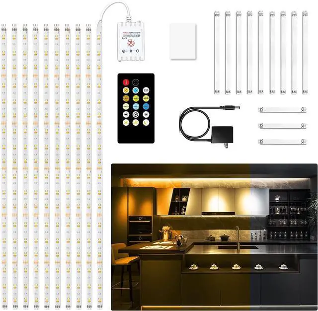Main image of Under Cabinet Lighting kit 10 PCS LED Strip Lights with Remote Dimmable Under Cabinet Lights for Kitchen Cabinet Counter TV Back Showcase 2700K-6500K Warm to Daylight White Timing 16.4ft