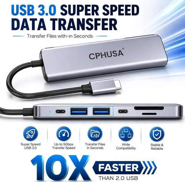 Alt view image 3 of 7 - USB C Hub 7-in-1 for MacBook Pro/Air Multiport Adapter with 4K HDMI 100W PD Charging USB 3.0 SD/TF Card Reader USB-C Docking Station for MacBook HP