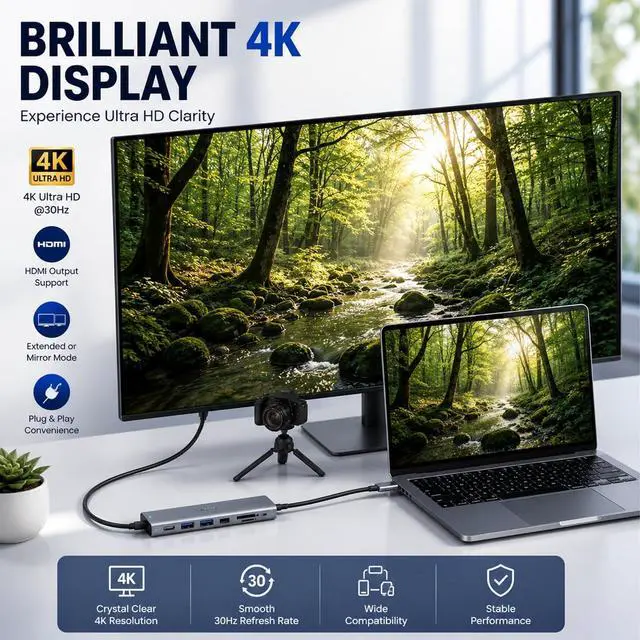 Alt view image 5 of 7 - USB C Hub 7-in-1 for MacBook Pro/Air Multiport Adapter with 4K HDMI 100W PD Charging USB 3.0 SD/TF Card Reader USB-C Docking Station for MacBook HP