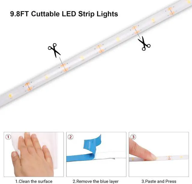 Alt view image 5 of 6 - Battery Operated Led Strip Lights White Self-Adhesive Cuttable Waterproof 9.8FT 90Led Strip Lights for Kitchen Cabinet Cupboard PC TV Bedroom Shelves Decor
