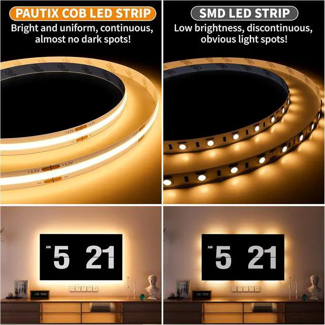 Alt view image 2 of 7 - COB LED Strip Light 12V 18ft/5.5m Warm White 3000K 504LEDs/M Super Bright Flexible CRI93+ LED Rope Lights Bright for Kitchen Home DIY Lighting Projects(Power Supply&Controller Not Included)