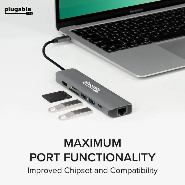 Alt view image 6 of 7 - 7-in-1 USB C Hub Driverless Multiport Adapter with Ethernet Single 4K60Hz HDMI 100W Pass-Through Charging 2X USB 3.0 SD/microSD for USB-C USB4 Thunderbolt Mac Windows Chromebook