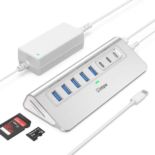 Main image of Powered USB Hub 10Gbps Intpw YH6AC Plus 10-Port USB Hub 3.2 (USB A/USB C 3.2+3 USB-A 3.0+2 PD 45W Fast Charging Port+SD/TF Card Reader) 65W Power Adapter Aluminum USB HUB for PC Laptop iPhone 17/16