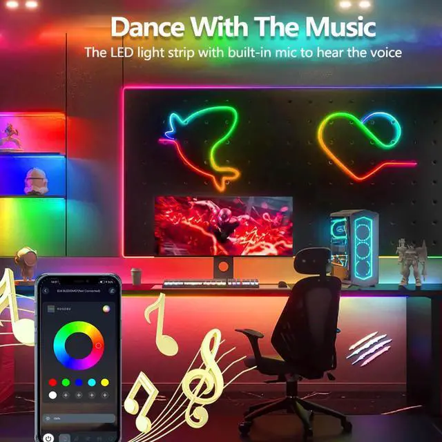 Alt view image 4 of 7 - Aroste 32.8-Foot RGB neon Light Strip Outdoor Waterproof IP67 Light Strip with Remote Control and APP Control Flexible Rope Light Suitable for bedrooms Gaming and Music-synced LED Light Strips.