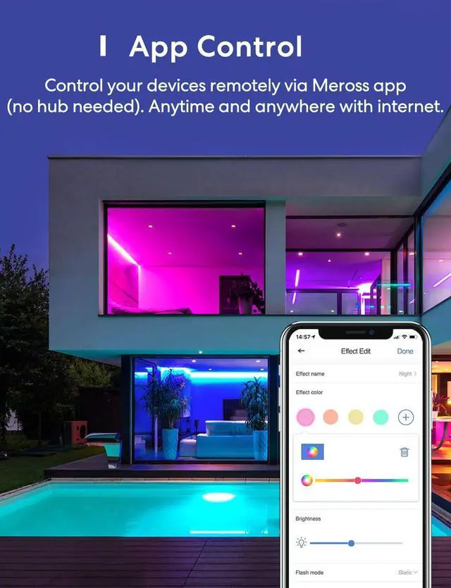 Alt view image 4 of 7 - Smart LED Strip Lights 32.8ft WiFi RGB Strip Works with HomeKit Siri Alexa&Google and SmartThings App Control Color Changing Lights Strip for Room Party Festivals UL Listed