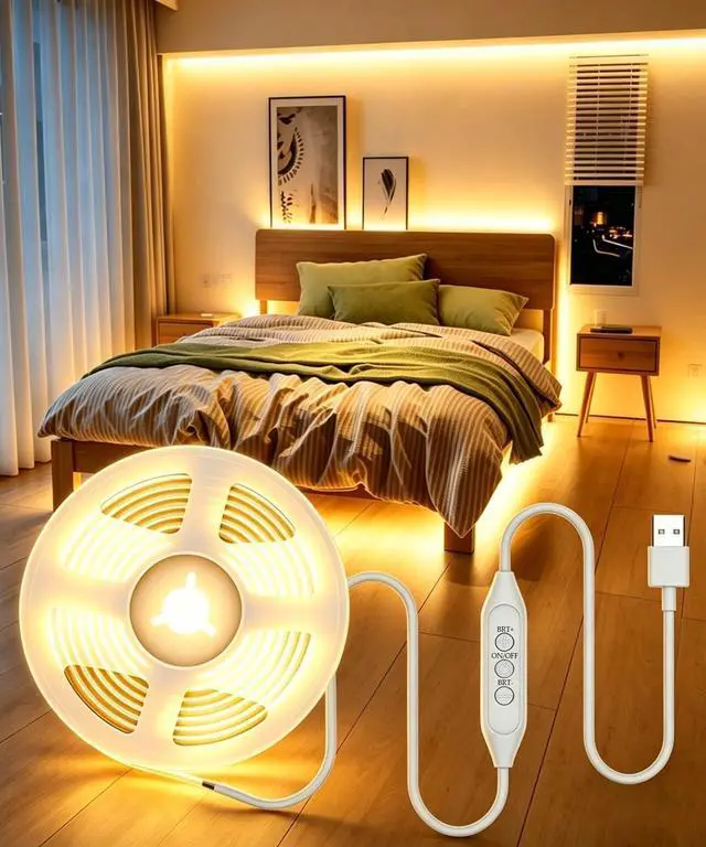 Main image of 6FT USB COB LED Light Strip Cuttable Behind TV Backlight Bright Warm White 5V Strip Lights for Bedroom Kitchen Small Short Dimmable LEDs Strips Under Bed Cabinet Luces LED para TV Cocina Cuarto