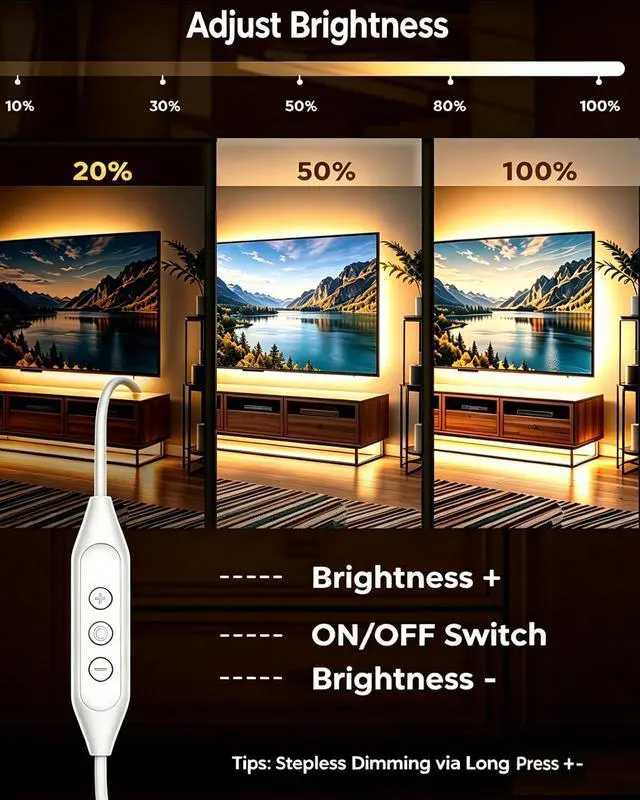 Alt view image 2 of 7 - 6FT USB COB LED Light Strip Cuttable Behind TV Backlight Bright Warm White 5V Strip Lights for Bedroom Kitchen Small Short Dimmable LEDs Strips Under Bed Cabinet Luces LED para TV Cocina Cuarto