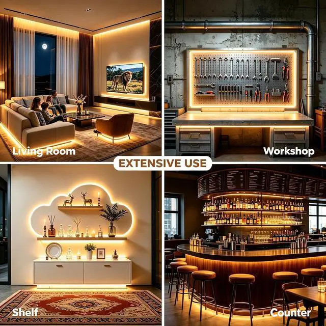 Alt view image 4 of 7 - 6FT USB COB LED Light Strip Cuttable Behind TV Backlight Bright Warm White 5V Strip Lights for Bedroom Kitchen Small Short Dimmable LEDs Strips Under Bed Cabinet Luces LED para TV Cocina Cuarto
