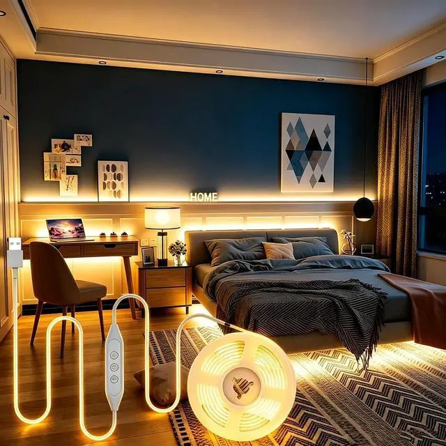 Alt view image 6 of 7 - 6FT USB COB LED Light Strip Cuttable Behind TV Backlight Bright Warm White 5V Strip Lights for Bedroom Kitchen Small Short Dimmable LEDs Strips Under Bed Cabinet Luces LED para TV Cocina Cuarto