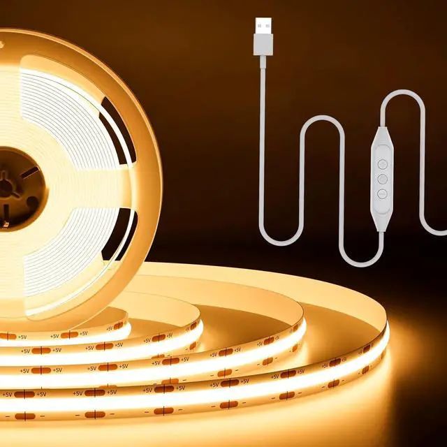 Alt view image 7 of 7 - 6FT USB COB LED Light Strip Cuttable Behind TV Backlight Bright Warm White 5V Strip Lights for Bedroom Kitchen Small Short Dimmable LEDs Strips Under Bed Cabinet Luces LED para TV Cocina Cuarto