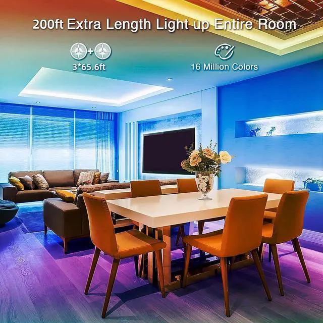 Alt view image 2 of 7 - LED Strip Lights 200ft Music Sync LED Lights Strip for Bedroom RGB Color Changing Bluetooth LED Lights with Remote Smart APP Control
