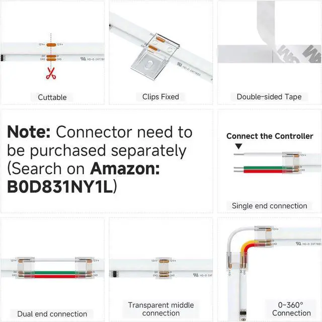 Alt view image 6 of 7 - RGB WS2811 Smart IC FCOB COB LED Strip UL Listed 576LEDs/m High Density Color Chasing Uniform Light DC12V 16.4FT 10mm Width Tape Light for Home Party DIY Decor(No Adapter or Controller)