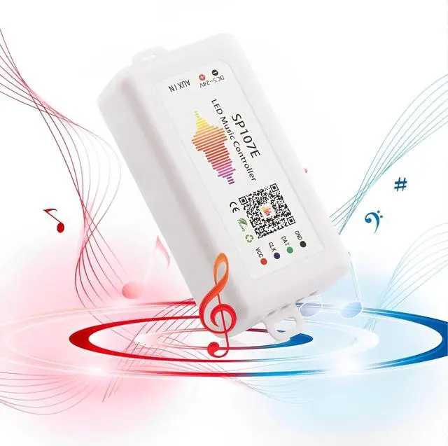 Main image of SP107E LED Strip Controller Bluetooth Music LED Controller with AUX & Mic ?Support WS2811 WS2812B SK6812-RGBW APA102 DMX512 ?960 Pixels Max ?DC5V-24V for Addressable Strip/Matrix Panel