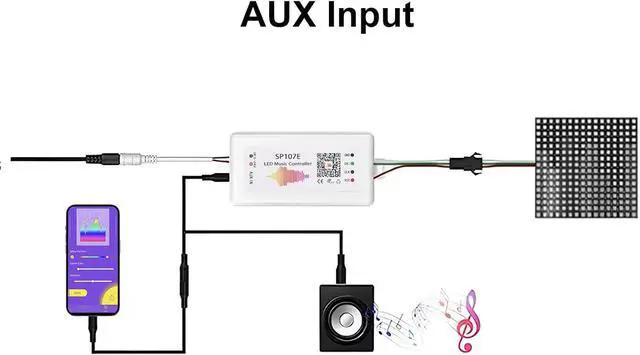 Alt view image 5 of 6 - SP107E LED Strip Controller Bluetooth Music LED Controller with AUX & Mic ?Support WS2811 WS2812B SK6812-RGBW APA102 DMX512 ?960 Pixels Max ?DC5V-24V for Addressable Strip/Matrix Panel