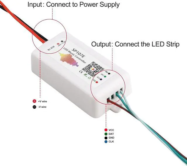 Alt view image 6 of 6 - SP107E LED Strip Controller Bluetooth Music LED Controller with AUX & Mic ?Support WS2811 WS2812B SK6812-RGBW APA102 DMX512 ?960 Pixels Max ?DC5V-24V for Addressable Strip/Matrix Panel