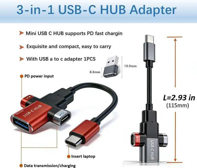 Alt view image 2 of 7 - Small USB C HUB for Laptop 60W Fast Charging and 480Mbps Data Transfer USB C Docking Station USB C Splitter USB C Dongle for MacBook Pro iMac iPhone 17 XPS. 2-piece Set