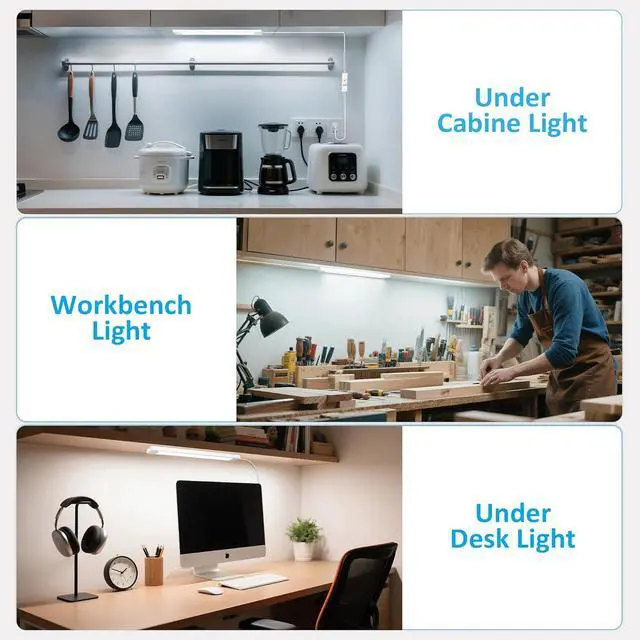 Alt view image 4 of 6 - Under Cabinet Lighting Plug in 14 Inch Linkable Ultra Bright LED Light Bar Renter Friendly Lamp Wired Indoor Lights for Kitchen Cabinet Counter Workbench Desk Shelf Cool White