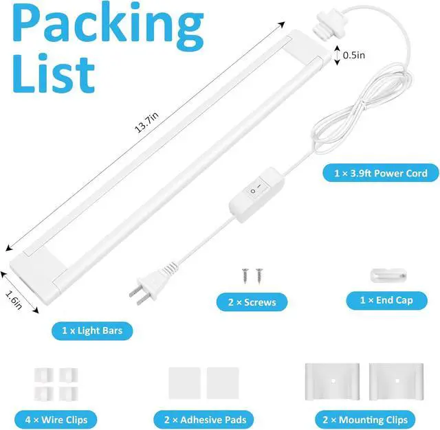 Alt view image 6 of 6 - Under Cabinet Lighting Plug in 14 Inch Linkable Ultra Bright LED Light Bar Renter Friendly Lamp Wired Indoor Lights for Kitchen Cabinet Counter Workbench Desk Shelf Cool White